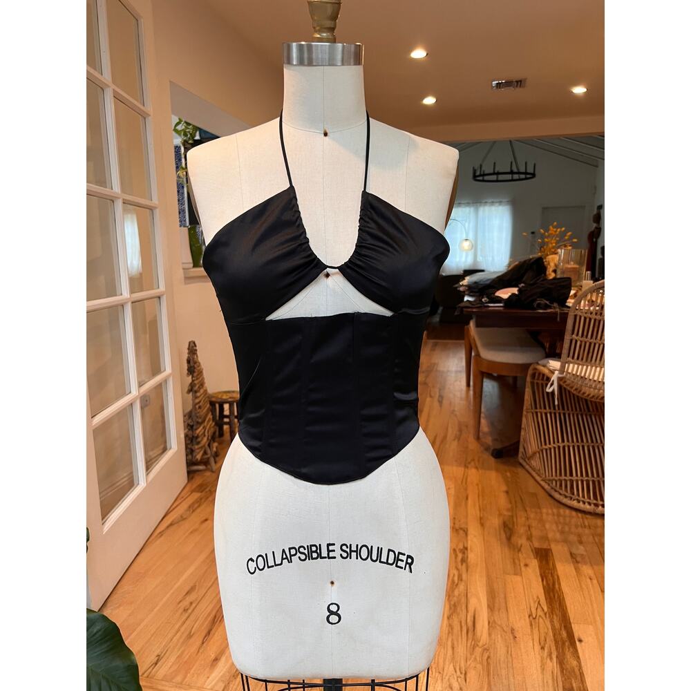 Garota Black Satin Semi-Corset Top, XS/S